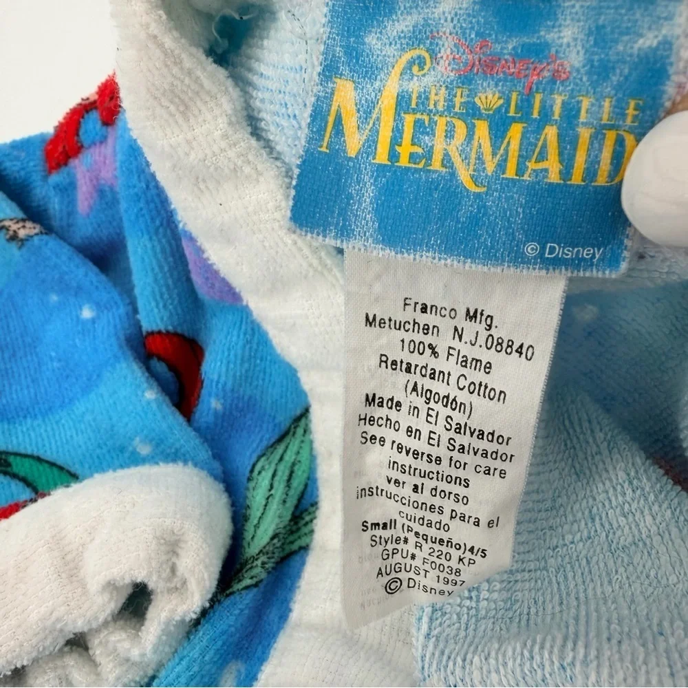 Vintage 90s Little Mermaid Disney Robe Swim Cover Up Kids Small 4 5